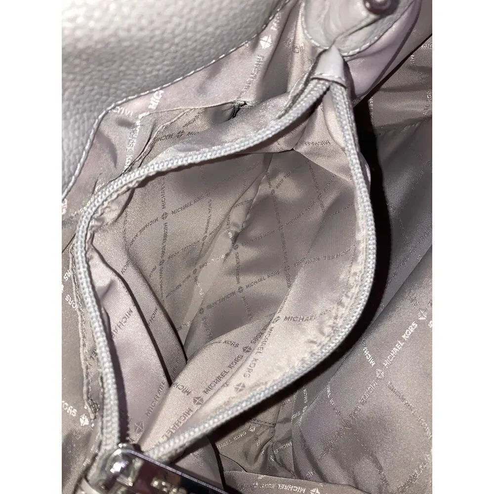 MICHAEL KORS LARGE GRAY PEBBLED LEATHER STUDED SHOULDER BAG